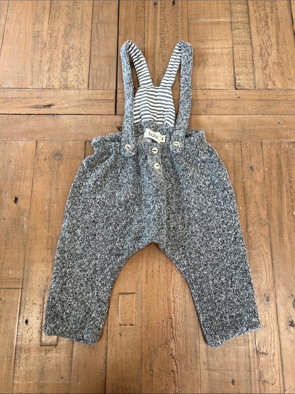 Buho marled black suspender pant overalls knit kids 6 months